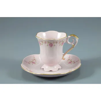 Karolína, kávový šálek s podšálkem, 0,10 l, růžový porcelán, kytičky, Leander
