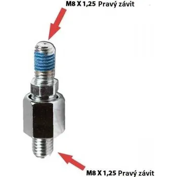 Motodíl Redukce na zrcátka na motorku, chrom, M8 pravý => M8 pravý