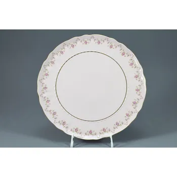 Talíř Sonáta, talíř na dort, 26 cm, růžový porcelán, kytičky, Leander