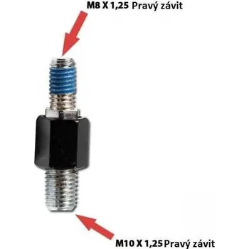 Auto-moto Redukce na zrcátka na motorku, černá, M8 pravý => M10 pravý