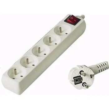 Kabel do PC PREMIUMCORD Prodlužovací přívod 230V 7m, 5 zásuvek + vypínač, bílá