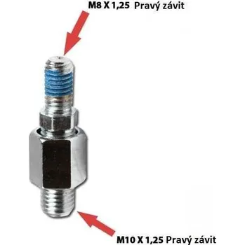 Auto-moto Redukce na zrcátka na motorku, chrom, M8 pravý => M10 pravý