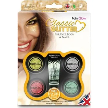 Karnevalový doplněk PaintGlow Sada třpytek na tělo, obličej a nehty classic