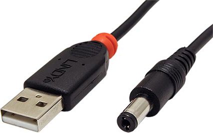 Lindy Kabel napájecí USB -> souosý napájecí konektor 5,5x2,1mm, 1,5m (70268) - 19.43.1001
