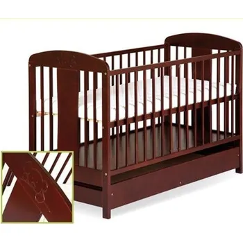 Dětská postýlka Klups Radek VIII  s motivem medvídka + šuplík 120 x 60 cm ořech