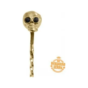 Zlatá barová lžička Cocktail Kingdom v nerezovém provedení s lebkou 40 cm