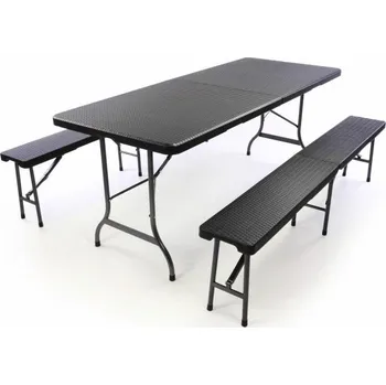 kempingový stůl Garthen 39509 zahradní set lavice a stůl v ratanové optice černý