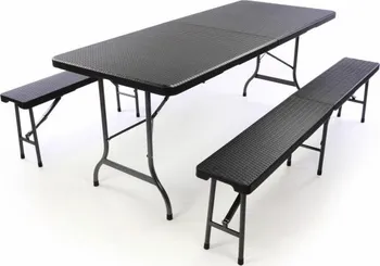 kempingový stůl Garthen 39509 zahradní set lavice a stůl v ratanové optice černý