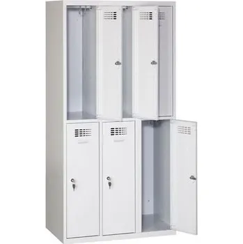 Malow Svařovaná šatní skříň Charles odlehčená, 6 oddílů, cylindrický zámek, šedá/šedá