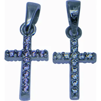 Souprava šperků oboustranný přívěsek z bílého zlata křížek s bílými a růžovými zirkony