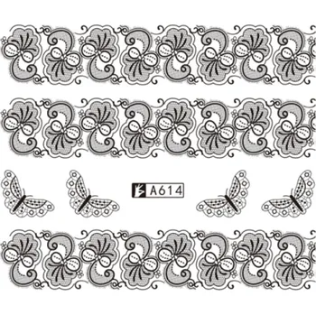 Umělé nehty Černé vodolepky na nehty - MOTÝLCI & BORDURA (A614)