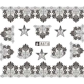 Umělé nehty Černé vodolepky na nehty - ORNAMENTY & BORDURA (A616)
