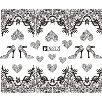 Umělé nehty Černé vodolepky na nehty - ORNAMENTY & BORDURA (A617)