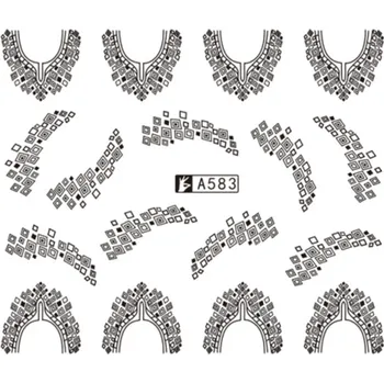 Umělé nehty Černé vodolepky na nehty - ORNAMENTY & KYTIČKY (A583)