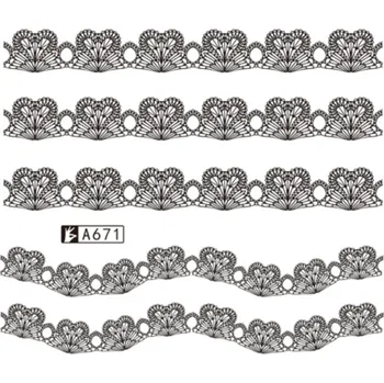 Umělé nehty Černé vodolepky na nehty - KRAJKOVÁ BORDURA S ORNAMENTY (A671)