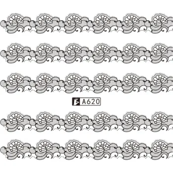 Umělé nehty Černé vodolepky na nehty - KRAJKOVÁ BORDURA (A620)