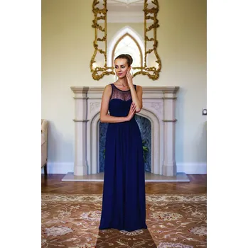 Dámské šaty Dámské dlouhé plesové šaty u dekoltu s korálky - modré - vel. M