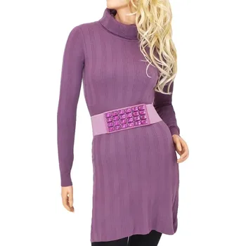 Dámské oblečení Dámské úpletové šaty nad kolena - vínové - vel. UNI