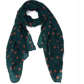 Šála letní zelená s oranžovými puntíky dlouhá