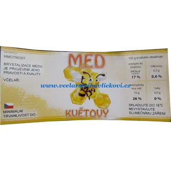 Speciální papír Etiketa MED květový Včelka (Samolepka na sklenice)