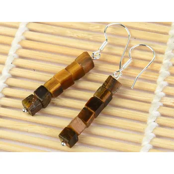 Náušnice Tygří oko náušnice kostičky 5 x 5mm Ag háčky