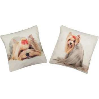 Dekorativní polštářek Faro | Povlak na polštářek Best Friends - Jorkšír 40x40 cm FOTOTISK