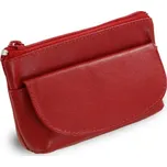 Červená kožená klíčenka se zipovou a klopnovou kapsičkou Deny