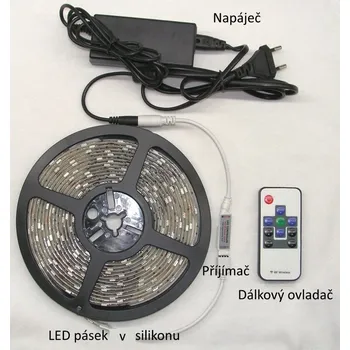 LED páska Sada 5m RGB LED pásku + napáječ + ovladač RGB radiový mini v silkonu IP65