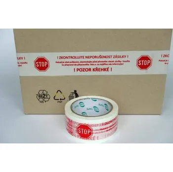 Lepící páska s potiskem 48 mm x 66 m - křehké bílo červená