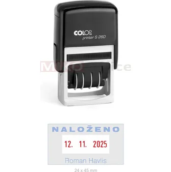 Printer S 260 - držák černý - datumové s textem - otisk 24 x 45 mm - polštářek dvoubarevný