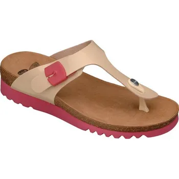Dámské žabky Scholl BOA VISTA UP dámské zdravotní žabky s Bioprint stélkou béžové s růžovou podešví