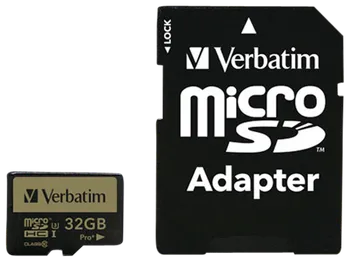 Paměťová karta Verbatim Pro+ microSDHC 32 GB Class 10 UHS-I + SD Adaptér (44033)