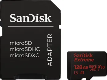 Paměťová karta SanDisk Extreme microSDXC 128 GB A1 Class 10 UHS-I U3 V30 + SD adaptér (SDSQXAF-128G-GN6AA)