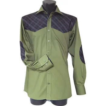 Pánská košile HEDVA ČESKÝ BROKÁT Košile myslivecká 100% ba FIT/DR zelená/káro Velikost: 47