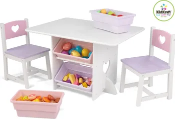 Dětský stůl KidKraft Heart se dvěma židličkami a boxy