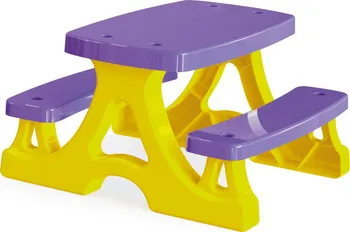 Dětský stůl Mochtoys Piknikový stolek + lavičky žlutý/fialový