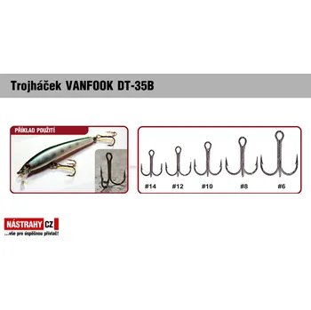 Rybářský háček Trojháček VANFOOK DT-35B - Velikost 14, 12 ks