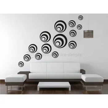 Samolepící dekorace Dekorace na zeď - Circles - dekorace-steny.cz - 055, velikost motivu cca 160 x 130 cm Velikost motivu: 2 bubliny - 30 cm, 6 bublin - 20 cm, 14 bublin - 15 cm, 5 bublin - 10 cm, 15 bublin - 5 cm.