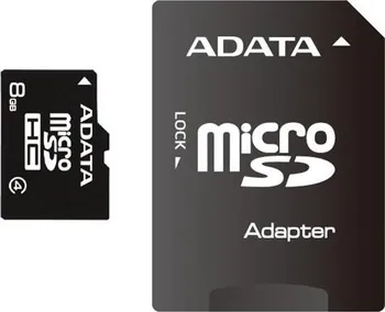 Paměťová karta Adata microSDHC 8 GB Class 4 + SD adaptér (AUSDH8GCL4-RA1)