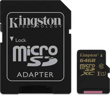 Paměťová karta Kingston microSDXC 64 GB Class 10 UHS-I U1+ SD adaptér (Kingston 64GB microSDXC 90R/45W UHS-I class 10 + adaptér (SDCA10/64G)