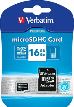 Paměťová karta Verbatim microSDHC 16 GB Class 10 + SD adaptér (44082)