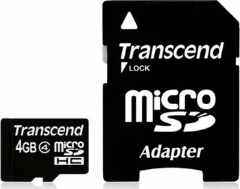 Paměťová karta Transcend microSDHC 4 GB Class 4 + SD adaptér (TS4GUSDHC4)