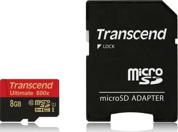Paměťová karta Transcend Ultimate 600x microSDHC 8 GB Class 10 UHS-I U1 + SD adaptér (TS8GUSDHC10U1)