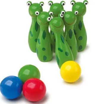 Dřevěná hračka Legler Kuželky dřevěné malé Žabky zelené