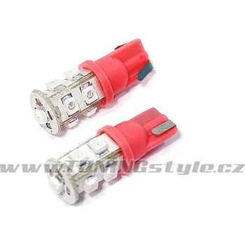 Autožárovka Žárovka 9 SUPER LED 12V T10 červená 2ks