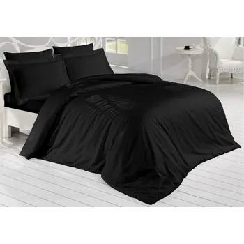 Povlečení Brotex Saténové povlečení černá 140 x 200, 70 x 90 cm zipový uzávěr