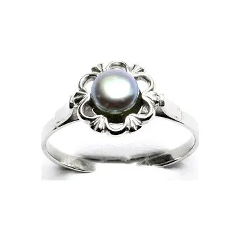 Prsten Stříbrný prsten, přírodní říční perla šedozelená, T 1525