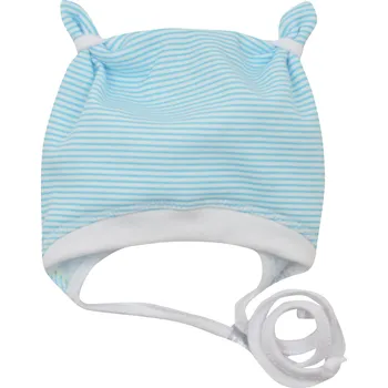 Kojenecké oblečení tyrkysová bavlněná kojenecká čepička s oušky