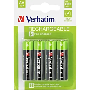 Článková baterie Baterie Verbatim nabíjecí AA 2600mAh 4ks 219534