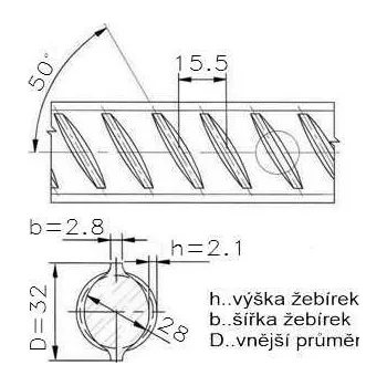 Stavební profil Ocel bet. hřeb. 28 tyč